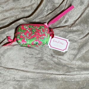 Lilly Pulitzer Pink and Green Tropical Wristlet Coin Purse